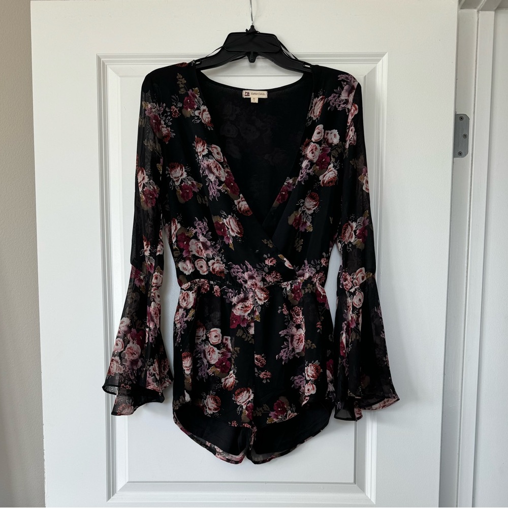Cotton Candy Floral Deep V Romper